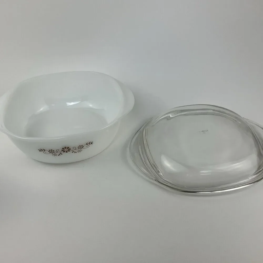Dynaware Pyr-O-Rey Milk glass Brown Daisy Dishes Full Set of 12 1960s VTG Rare